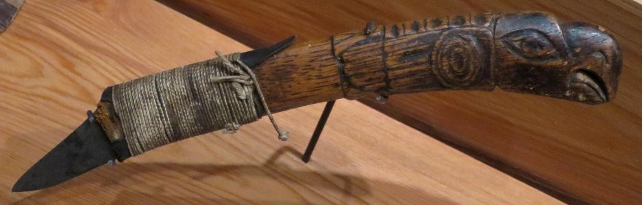 Haida or Tlingit crooked knife, bone handle and iron blade, Alaska State Museum photo