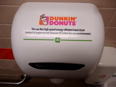 Hand dryer in a Dunkin Donuts with a message