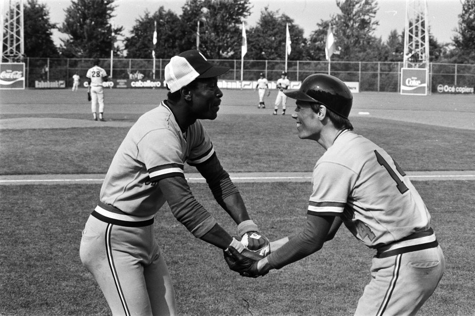 Haarlemse honkbalweek, Nederland tegen Korea Ben Richardson (l) en Charles Urba, Bestanddeelnr 929-8555