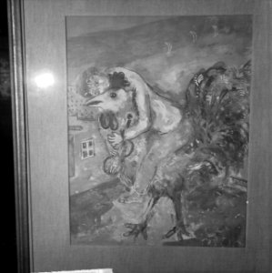 Haan en violist, aquarel van Marc Chagall staat op veiling van Mak van Waay circ, Bestanddeelnr 917-3403