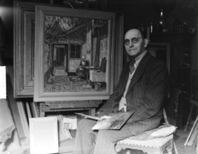Haagse schilder B. P. Schregel op 17 mei 80 jaar, Bestanddeelnr 903-9492