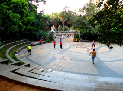 Haikou People's Park - people playing badminton - 01