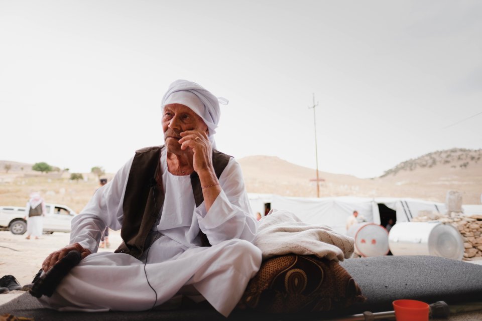 Haji Baker Ali is an old Ezidi man, seen in June 2019 on Shingal mountain recounting his memories of living under the Iraqi monarchy 02