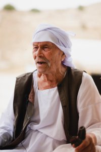 Haji Baker Ali is an old Ezidi man, seen in June 2019 on Shingal mountain recounting his memories of living under the Iraqi monarchy 12