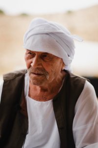 Haji Baker Ali is an old Ezidi man, seen in June 2019 on Shingal mountain recounting his memories of living under the Iraqi monarchy 04