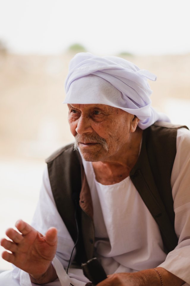 Haji Baker Ali is an old Ezidi man, seen in June 2019 on Shingal mountain recounting his memories of living under the Iraqi monarchy 11