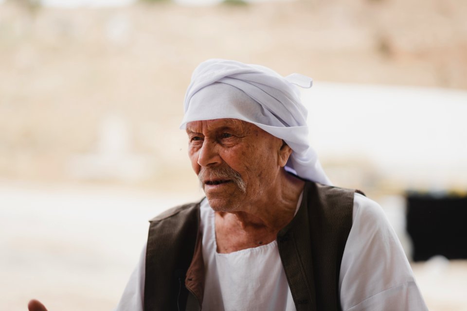 Haji Baker Ali is an old Ezidi man, seen in June 2019 on Shingal mountain recounting his memories of living under the Iraqi monarchy 13