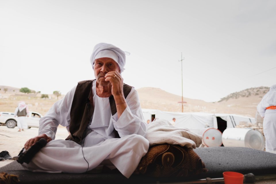 Haji Baker Ali is an old Ezidi man, seen in June 2019 on Shingal mountain recounting his memories of living under the Iraqi monarchy 01