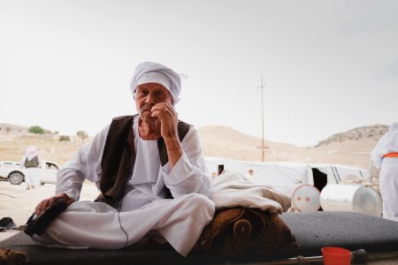 Haji Baker Ali is an old Ezidi man, seen in June 2019 on Shingal mountain recounting his memories of living under the Iraqi monarchy 01