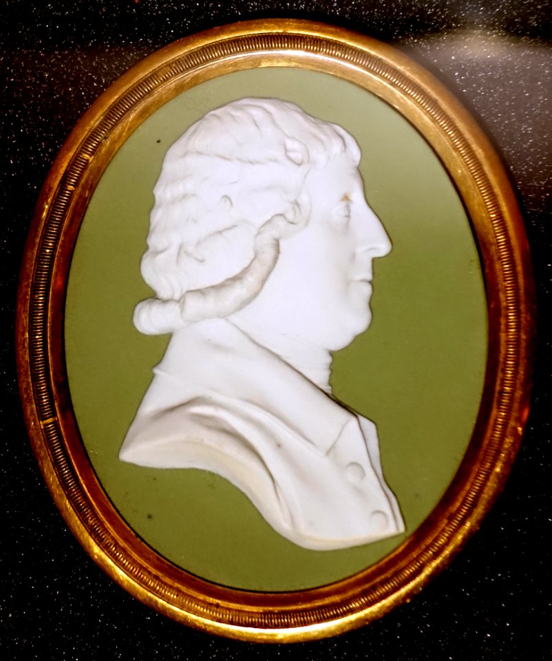 Granville Leveson-Gower, Marquis of Stafford, modeling attributed to William Hackwood, c. 1782, green jasper, white relief - Wedgwood Museum - Barlaston, Stoke-on-Trent, England - DSC09560