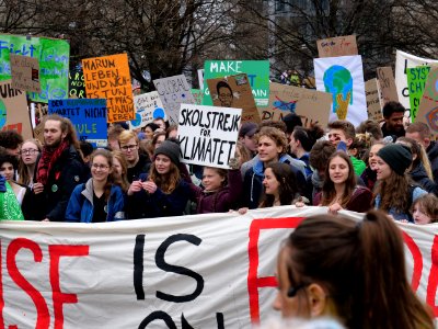 Greta Thunberg at the front banner of the FridaysForFuture demonstration Berlin 29-03-2019 03