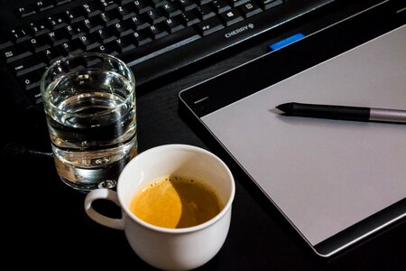 Graphic tablet coffee keyboard photo
