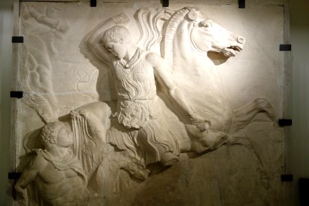Greek bas-relief with fighting figures, original 430 BC in the Villa Albani (Rome), plaster copy, first half of the 19th century - Accademia Ligustica di Belle Arti - DSC01965