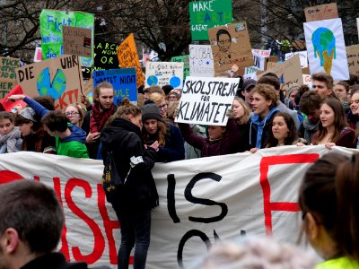 Greta Thunberg at the front banner of the FridaysForFuture demonstration Berlin 29-03-2019 01