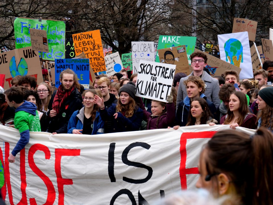 Greta Thunberg at the front banner of the FridaysForFuture demonstration Berlin 29-03-2019 04