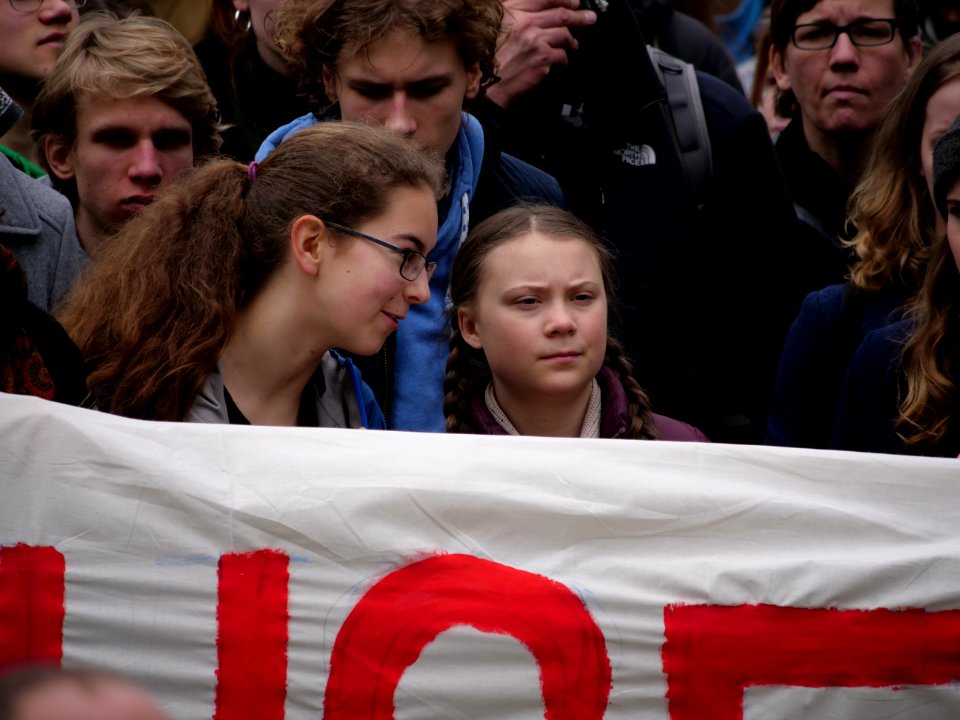 Greta Thunberg at the front banner of the FridaysForFuture demonstration Berlin 29-03-2019 11
