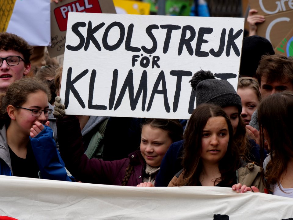 Greta Thunberg at the front banner of the FridaysForFuture demonstration Berlin 29-03-2019 06