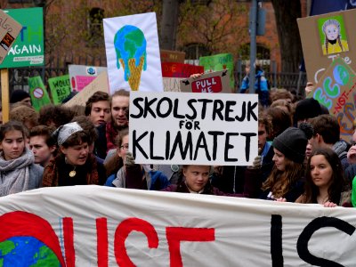 Greta Thunberg at the front banner of the FridaysForFuture demonstration Berlin 29-03-2019 08