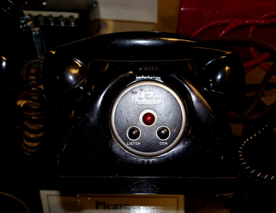 Gray PhonAudograph dictation phone - Telephone Museum - Waltham, Massachusetts - DSC08226