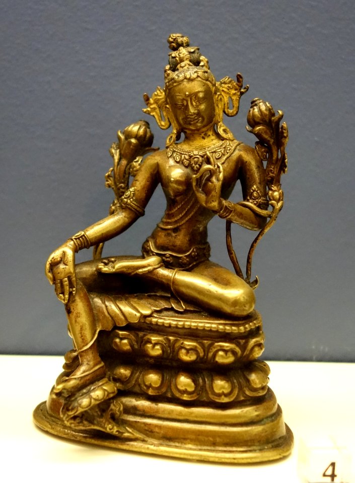 Green Tara, Tibet, 12th century AD, bronze with cold gold on face - Fitchburg Art Museum - DSC08839