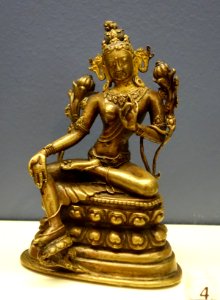 Green Tara, Tibet, 12th century AD, bronze with cold gold on face - Fitchburg Art Museum - DSC08839