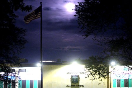 Green Tech at night in Albany, New York