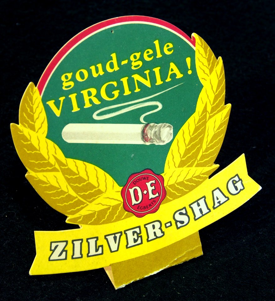 Goud-gele VIRGINIA Zilver-Shag, Douwe Egberts, kartonnen toonbankreklame, foto 1