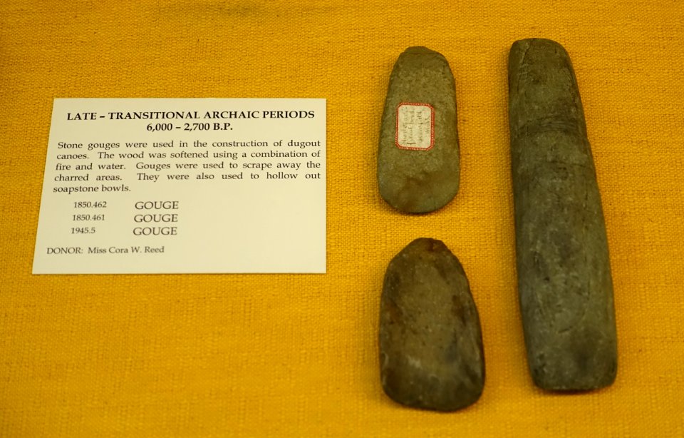 Gouges, Native American, Late - Transitional Archaic Periods, 6,000 to 2,700 years before present, stone - Old Colony History Museum - Taunton, Massachusetts - DSC03810