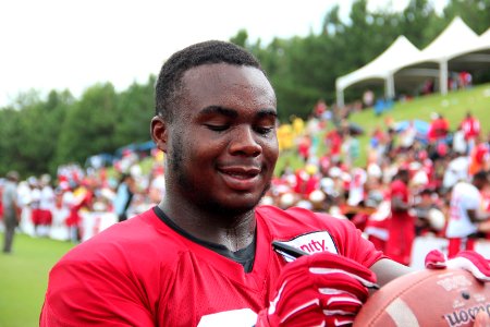 Grady Jarrett signing autographs, 2015