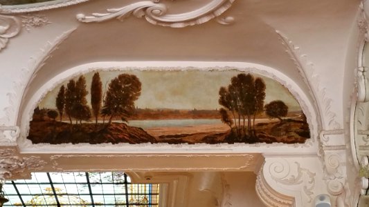 Grand café de Moulins salle du rez-de-chaussée détail peinture murale 1, avril 2017