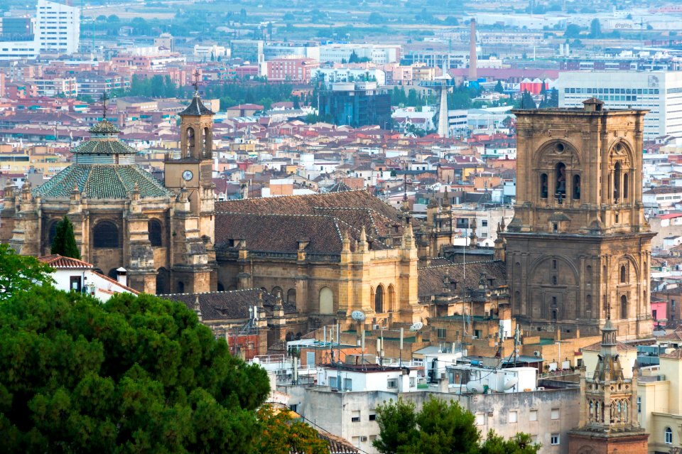 Granada cathedral from mirador San Cristobal Spain