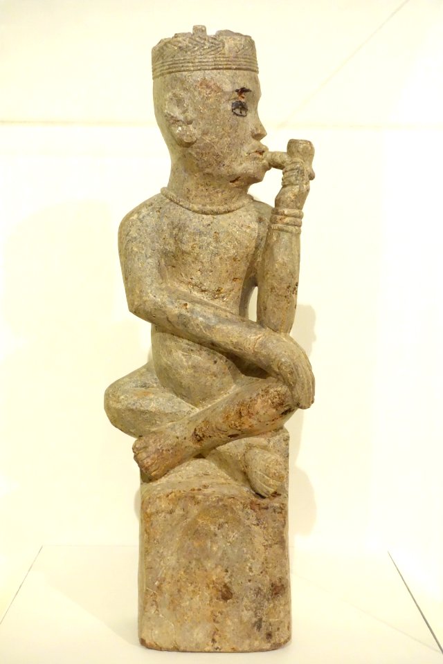 Grave marker (tumba) of chief smoking, Boma people, Lower Congo province, Democratic Republic of the Congo, 19th century, steatite, pigment - Brooklyn Museum - Brooklyn, NY - DSC08529