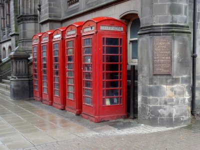 Group Of 5 Telephone Kiosks On East Side Of Town Hall