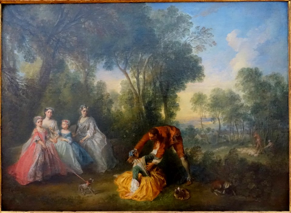 Group Portrait in a Landscape with Amorous Couple, by Nicolas Lancret, c. 1737, oil on canvas - Krannert Art Museum, UIUC - DSC06268