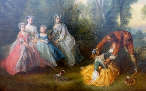 Group Portrait in a Landscape with Amorous Couple, detail, by Nicolas Lancret, c. 1737, oil on canvas- Krannert Art Museum, UIUC - DSC06272