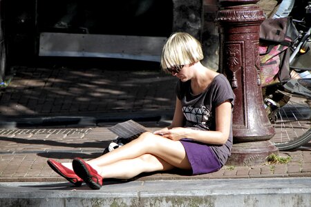 Street woman reading female