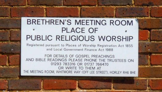 Grove Meeting Room (Plymouth Brethren), Grove Road, Horley (August 2016) (Signboard)