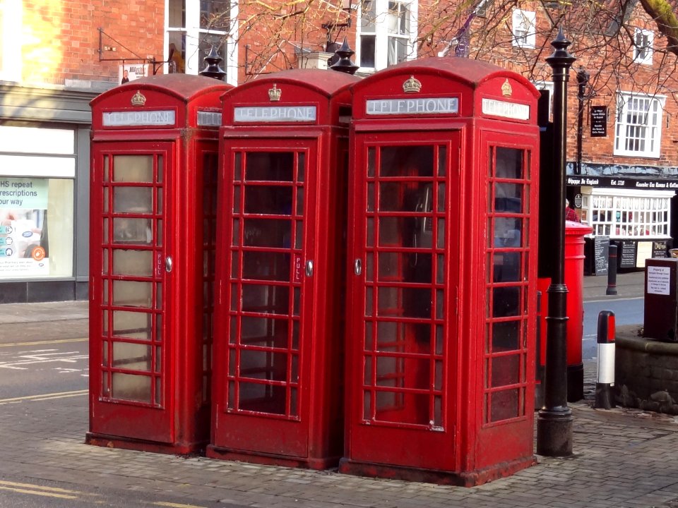 Group Of Three Telephone Kiosks Opposite Yorkshire Bank