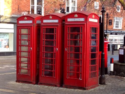 Group Of Three Telephone Kiosks Opposite Yorkshire Bank