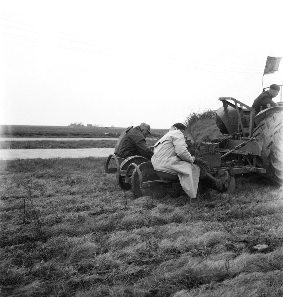 Grondbewerking, landbouwmachines, werktuigen, zitten, arbeiders, Tractors, Bestanddeelnr 253-4395