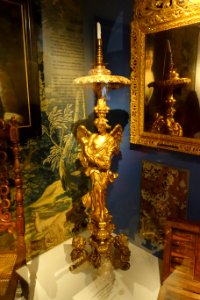 Guéridon from Drottningholm Palace, one of a pair, probably by Burchardt Precht, Stockholm, late 17th century, carved and gilt wood - Nordiska museet - Stockholm, Sweden - DSC09857