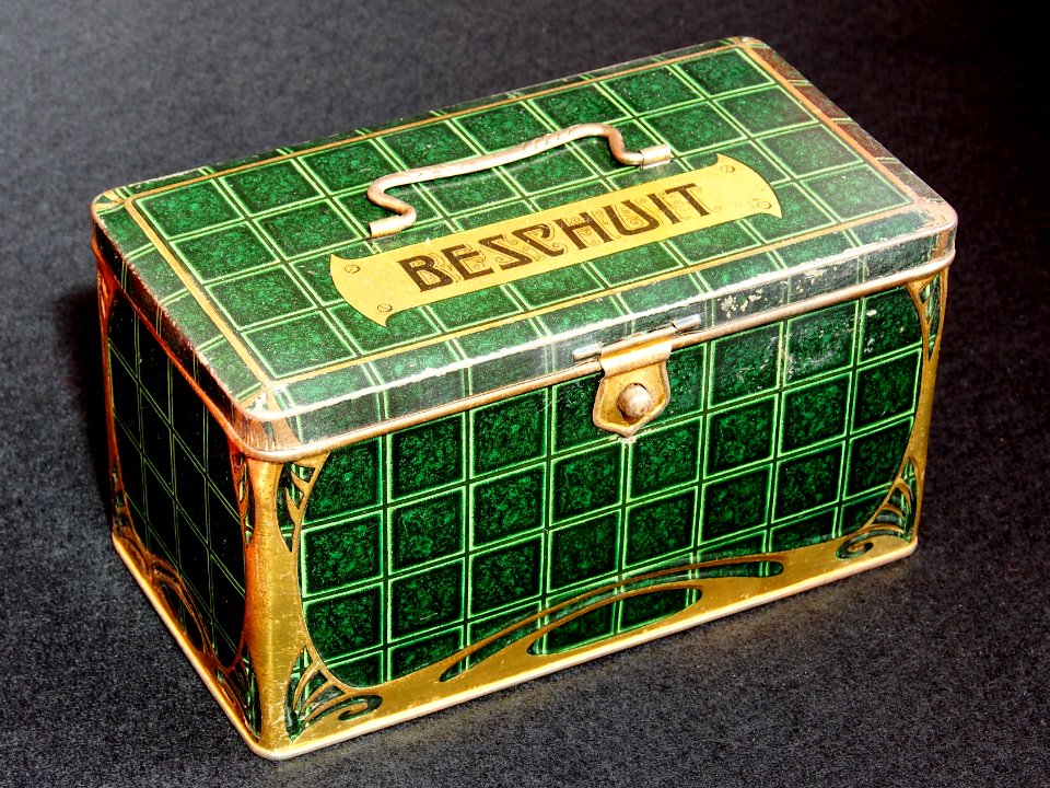 Groen merkloos beschuit blik doos, foto1
