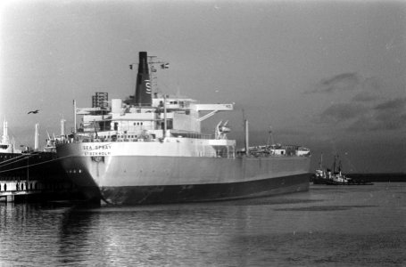 Grootste tanker in Europoort, de Sea Spray aan de loskade, Bestanddeelnr 919-9457