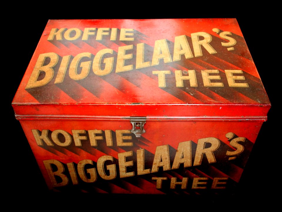 Groot rood BIGGELAARs koffie en thee blik, foto1