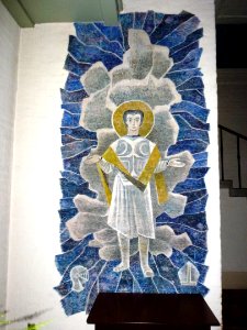 Groesbeek (NL) De Horst, Goddelijk Hart van Jezuskerk muurschildering bij ingang
