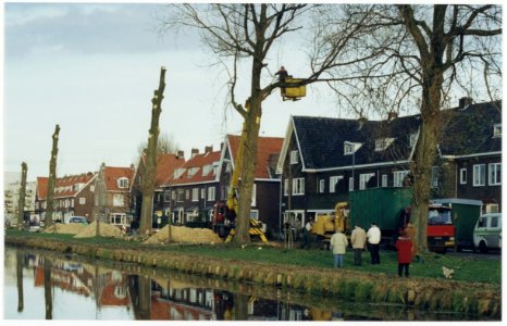 Het kappen van 41 populieren aan de Lorentzkade door Boomtotaalzorg. NL-HlmNHA 54036079
