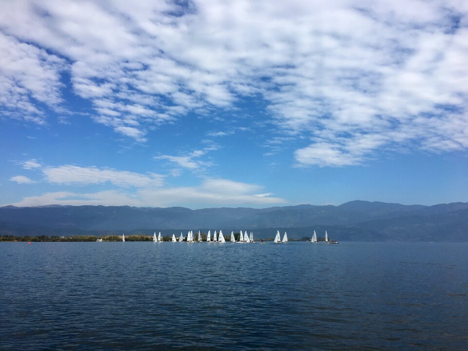 The water blue sky white cloud