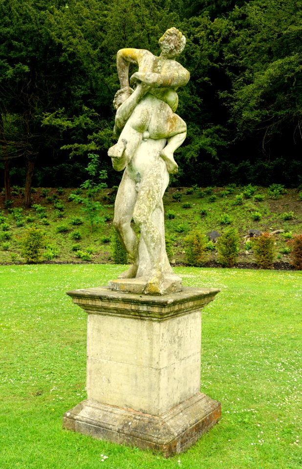 Hercules and Antaeus, artist unknown, limestone - Studley Royal Park - North Yorkshire, England - DSC00682