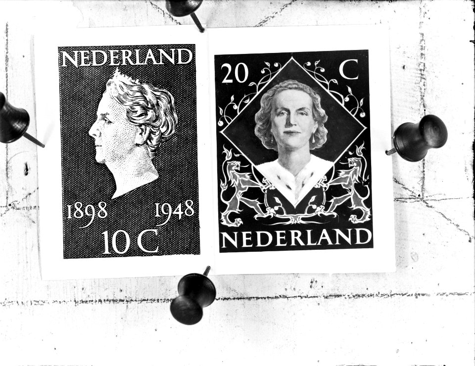 Herdenkingspostzegels H M 50 jarig jubileum 10 en 20 cent PTT, Bestanddeelnr 902-9128