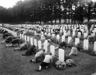 Herdenking strijd Arnhem, Airbornekerkhof, schoolkinderen versieren graven, Bestanddeelnr 906-7262